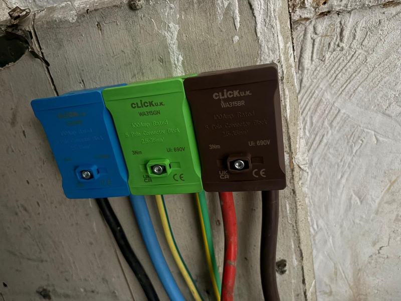 Meter tails connected into Click connector blocks