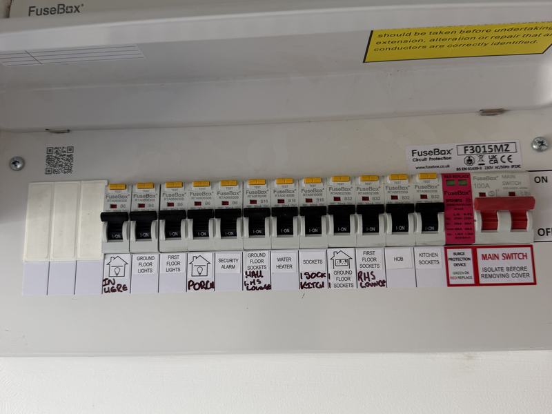 Labelled FuseBox consumer unit fitted by Trio Construction Group